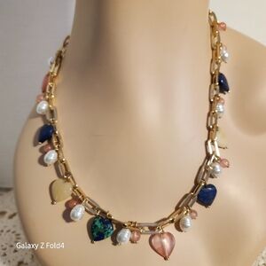 Elegant Gold and Multicolor Heart Necklace. Talbots